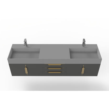 Castello USA Amazon 72" Black Double Vanity Set With Gray Top and Gold Handles