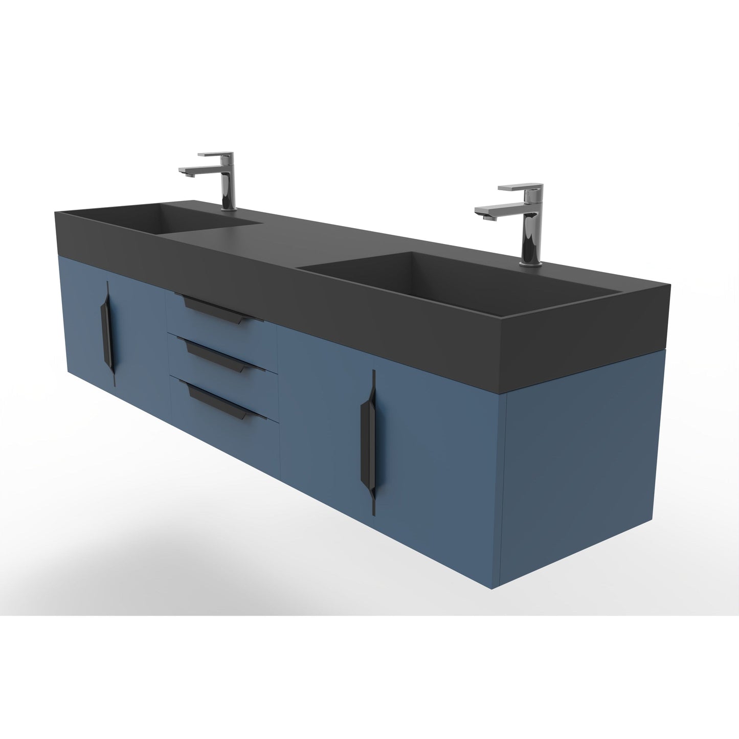 Castello USA Amazon 72" Blue Double Vanity Set With Black Top and Black Handles