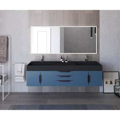 Castello USA Amazon 72" Blue Double Vanity Set With Black Top and Black Handles