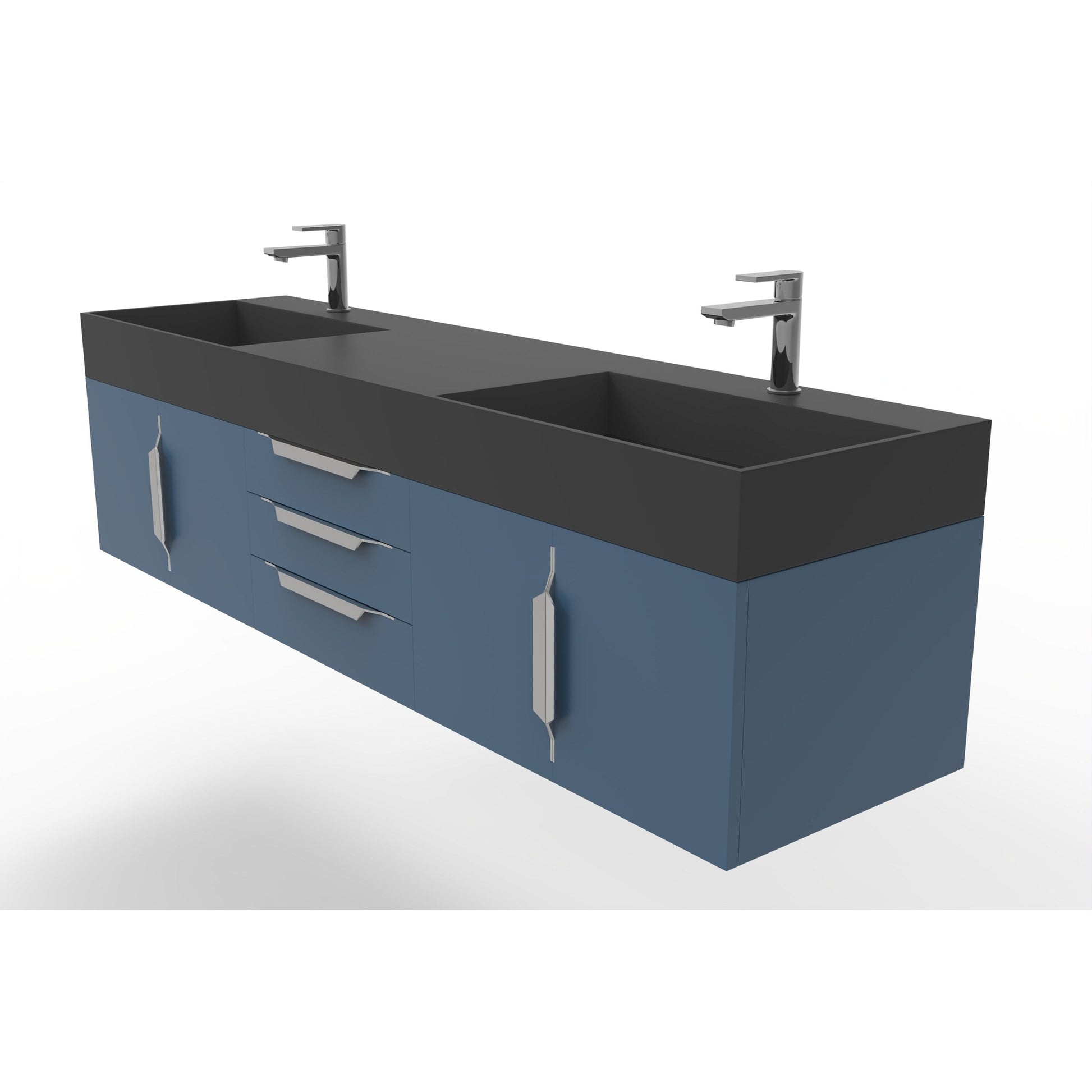 Castello USA Amazon 72" Blue Double Vanity Set With Black Top and Chrome Handles