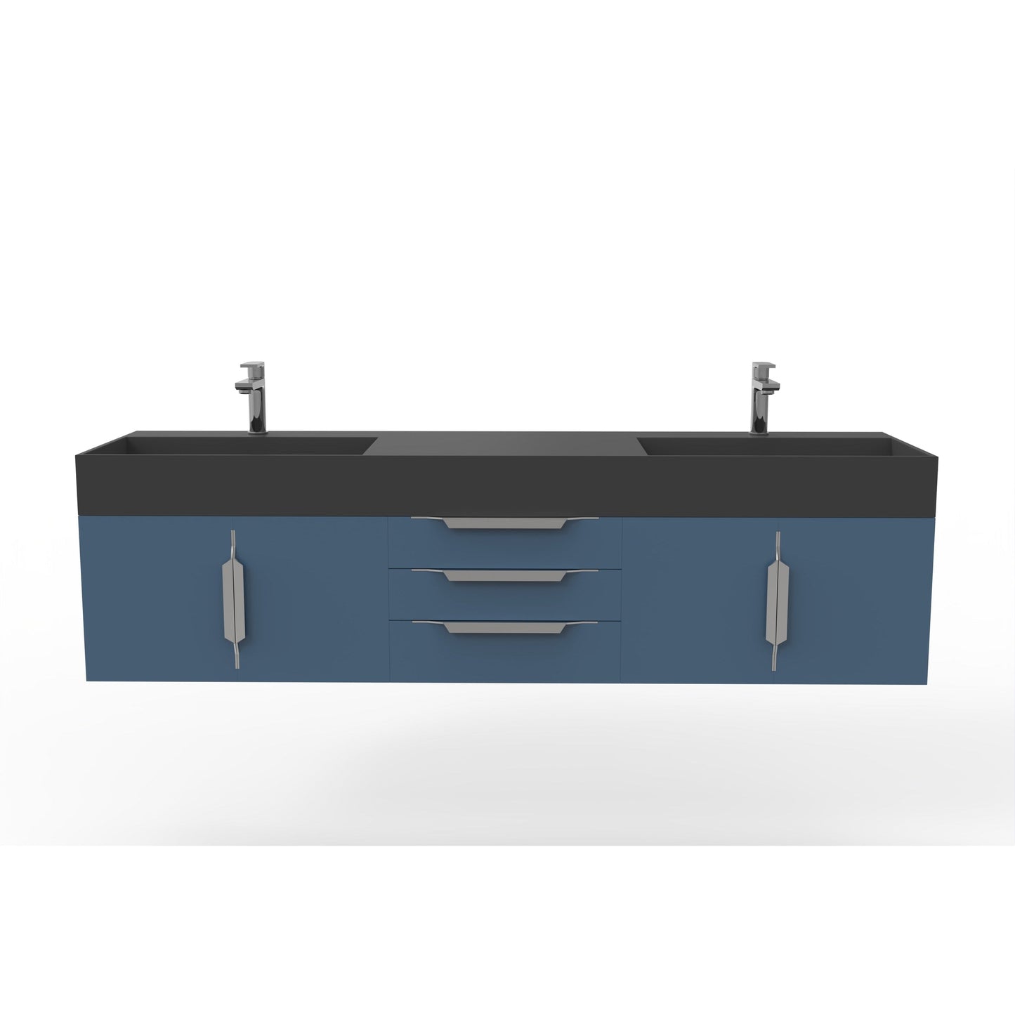 Castello USA Amazon 72" Blue Double Vanity Set With Black Top and Chrome Handles