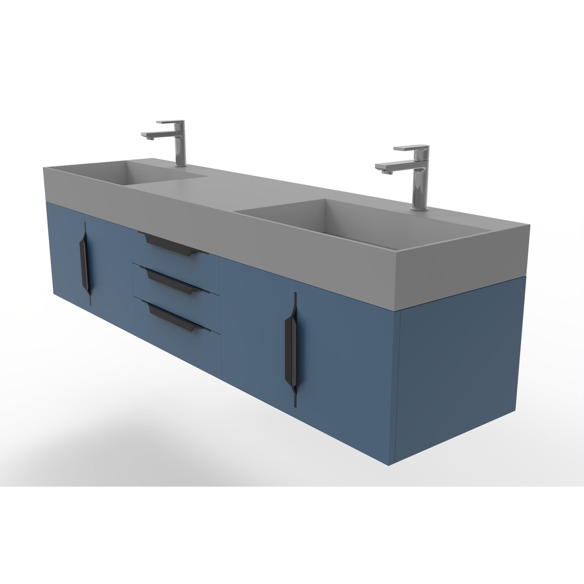 Castello USA Amazon 72" Blue Double Vanity Set With Gray Top and Black Handles