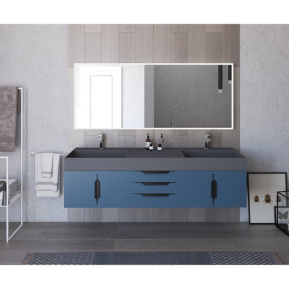 Castello USA Amazon 72" Blue Double Vanity Set With Gray Top and Black Handles