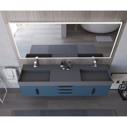 Castello USA Amazon 72" Blue Double Vanity Set With Gray Top and Black Handles