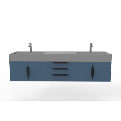 Castello USA Amazon 72" Blue Double Vanity Set With Gray Top and Black Handles