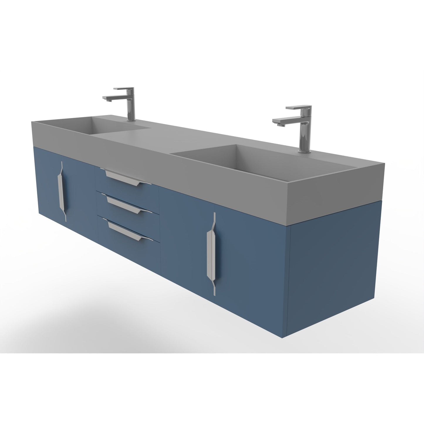 Castello USA Amazon 72" Blue Double Vanity Set With Gray Top and Chrome Handles