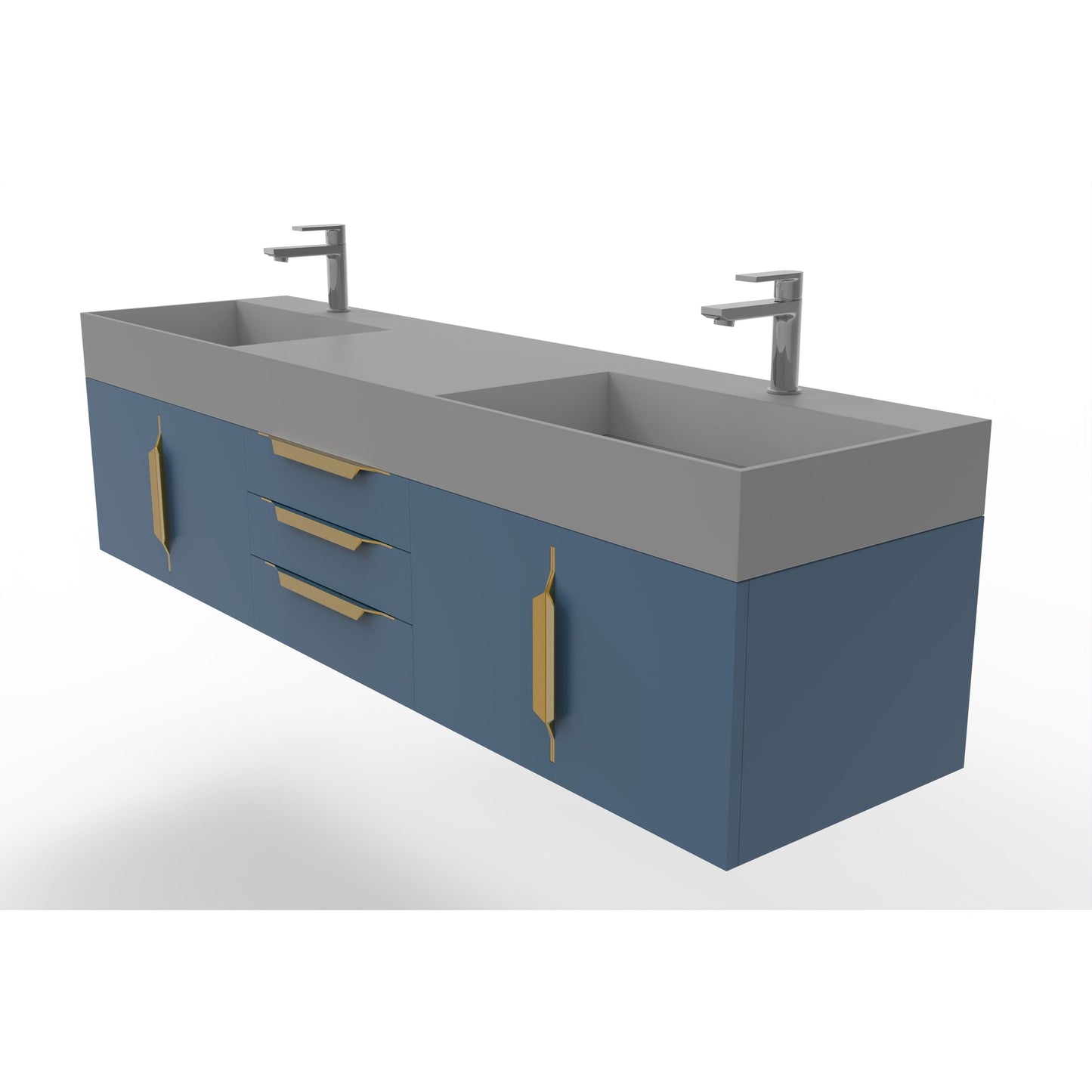 Castello USA Amazon 72" Blue Double Vanity Set With Gray Top and Gold Handles