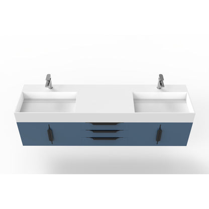 Castello USA Amazon 72" Blue Double Vanity Set With White Top and Black Handles