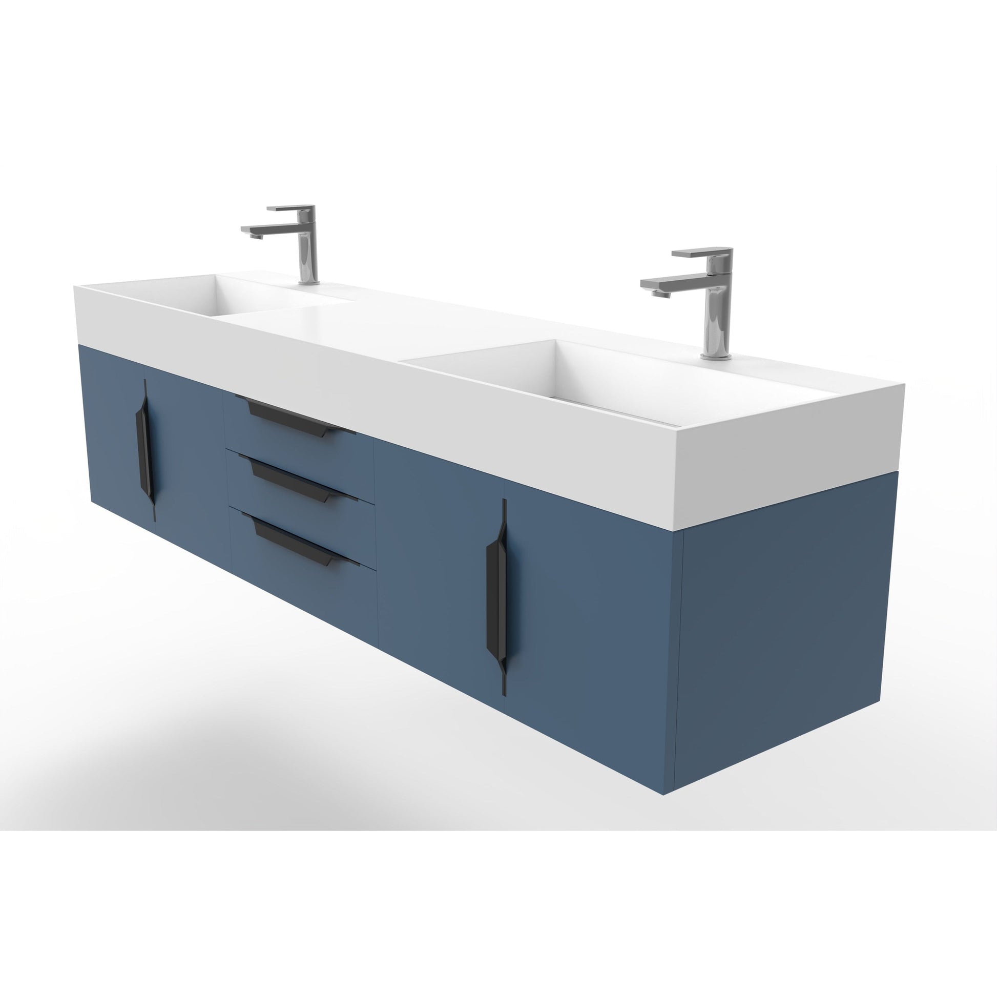 Castello USA Amazon 72" Blue Double Vanity Set With White Top and Black Handles
