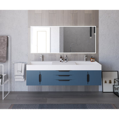 Castello USA Amazon 72" Blue Double Vanity Set With White Top and Black Handles