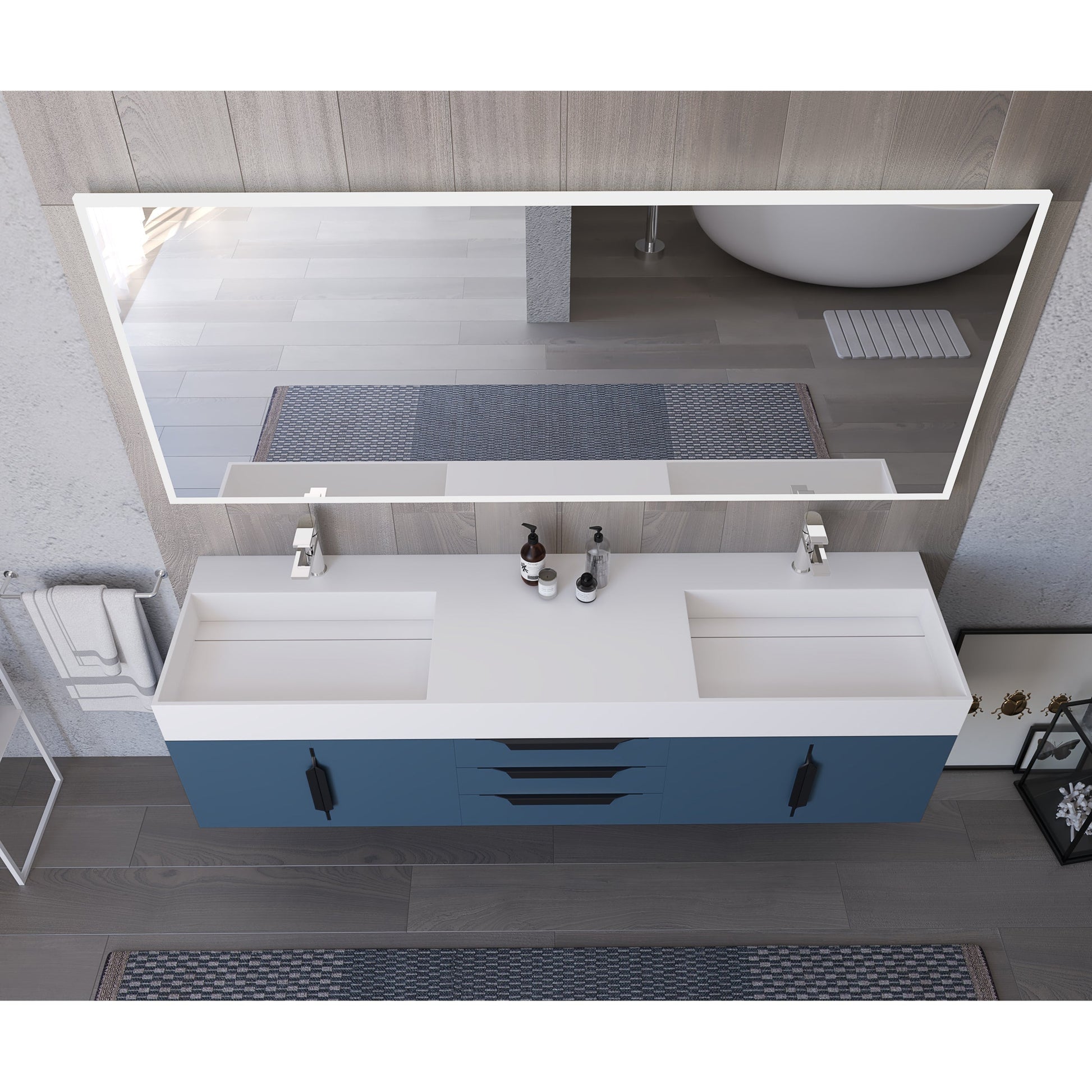 Castello USA Amazon 72" Blue Double Vanity Set With White Top and Black Handles