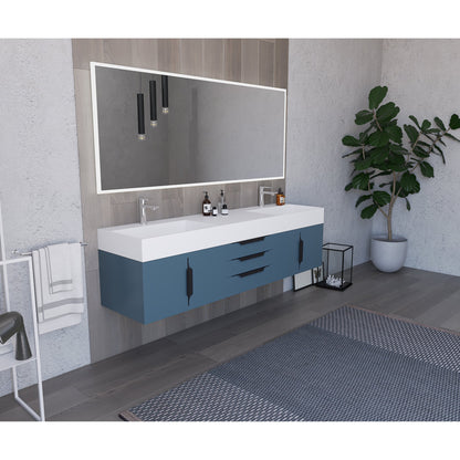 Castello USA Amazon 72" Blue Double Vanity Set With White Top and Black Handles