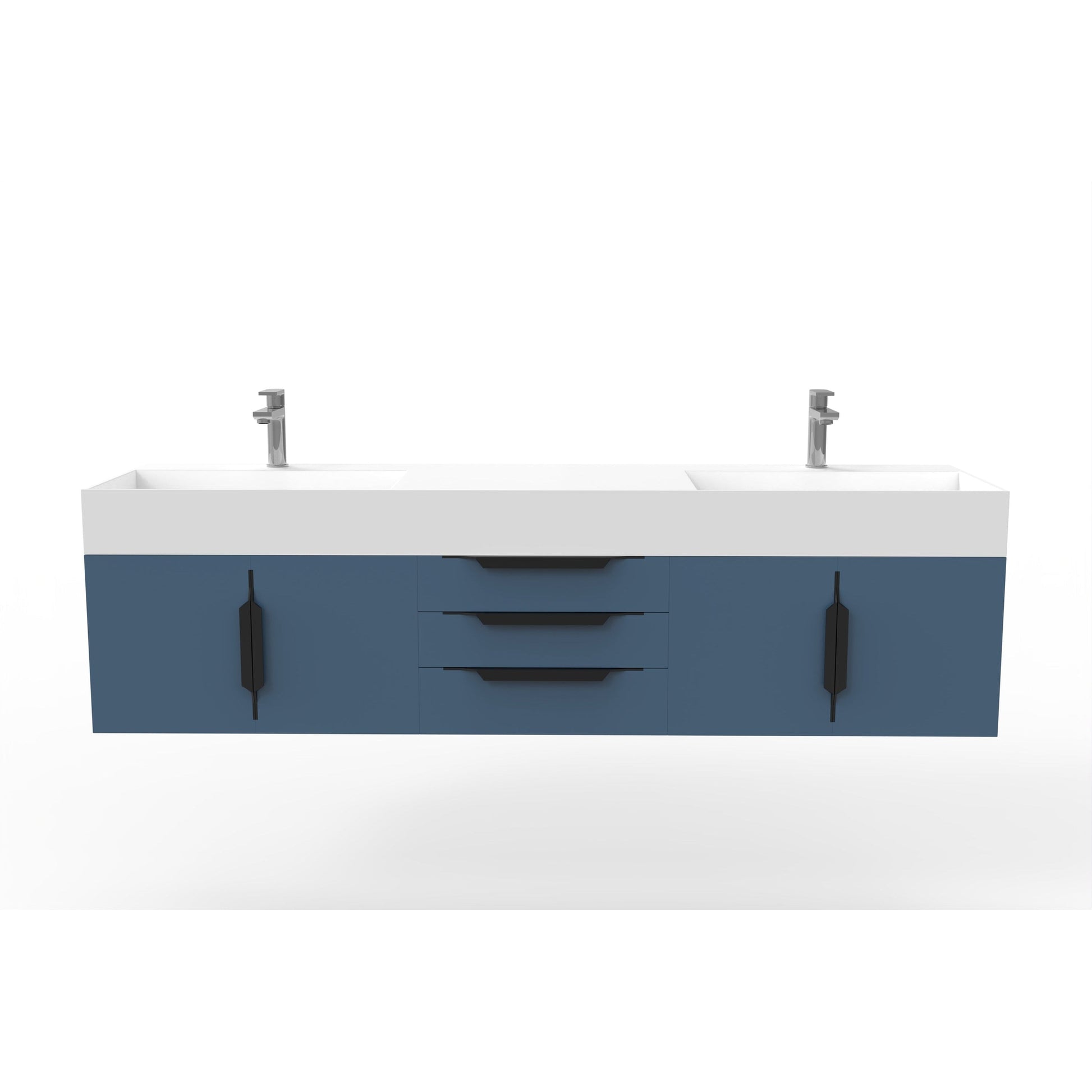 Castello USA Amazon 72" Blue Double Vanity Set With White Top and Black Handles