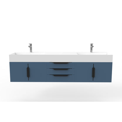 Castello USA Amazon 72" Blue Double Vanity Set With White Top and Black Handles