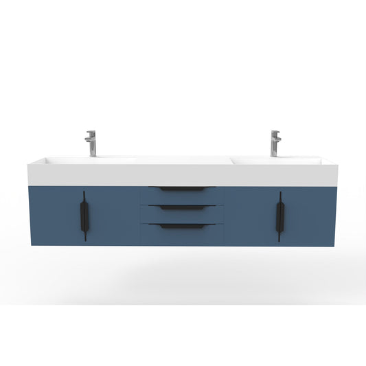 Castello USA Amazon 72" Blue Double Vanity Set With White Top and Black Handles