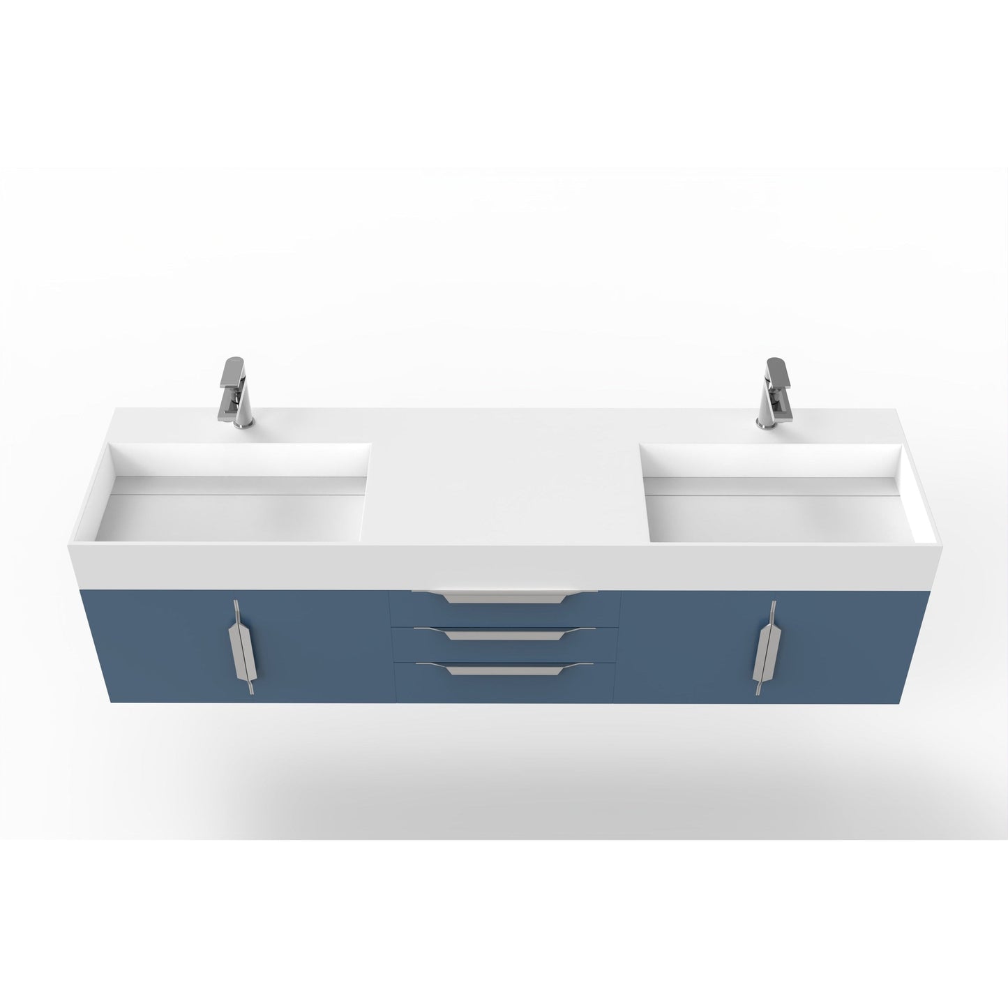 Castello USA Amazon 72" Blue Double Vanity Set With White Top and Chrome Handles