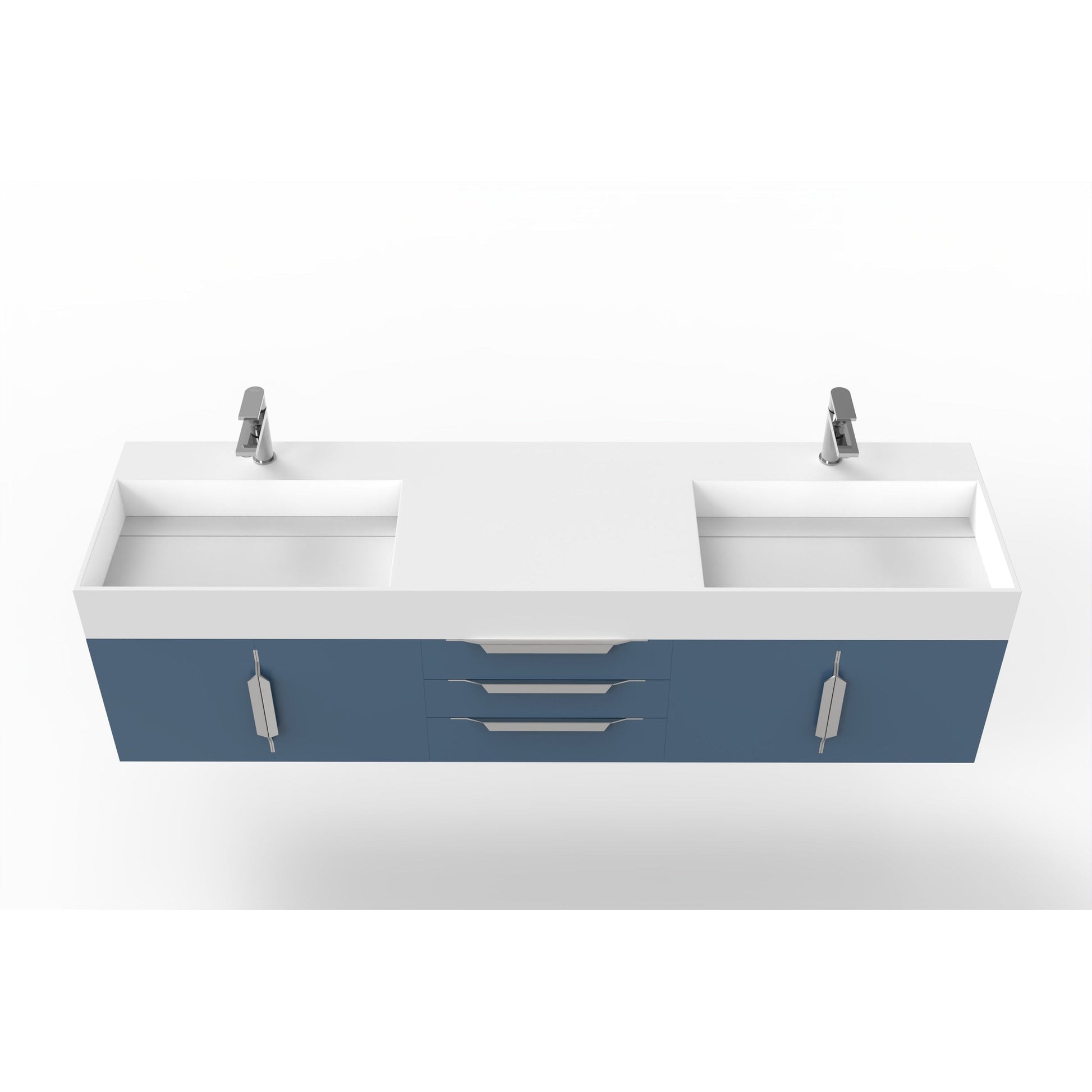 Castello USA Amazon 72" Blue Double Vanity Set With White Top and Chrome Handles