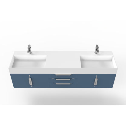 Castello USA Amazon 72" Blue Double Vanity Set With White Top and Chrome Handles