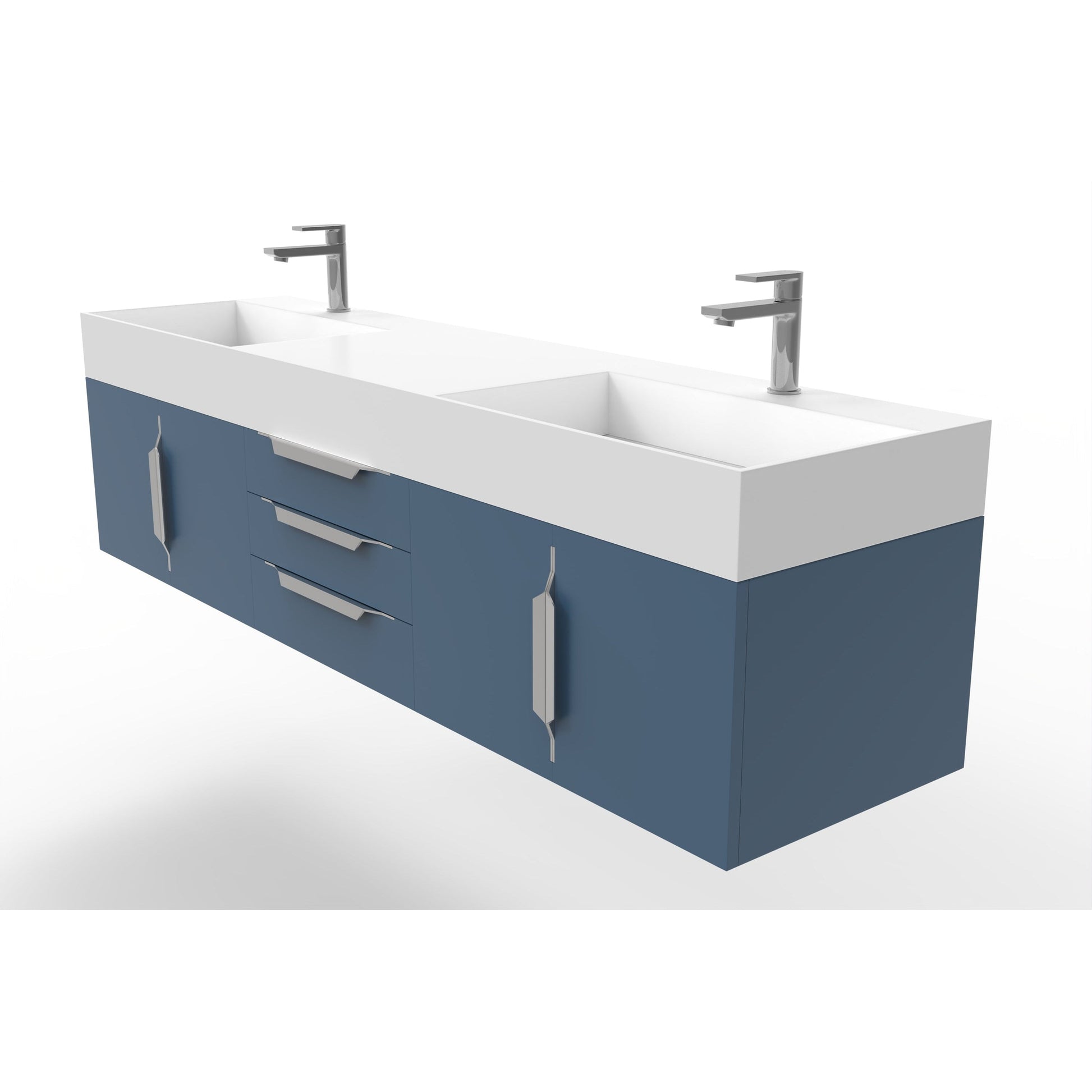 Castello USA Amazon 72" Blue Double Vanity Set With White Top and Chrome Handles