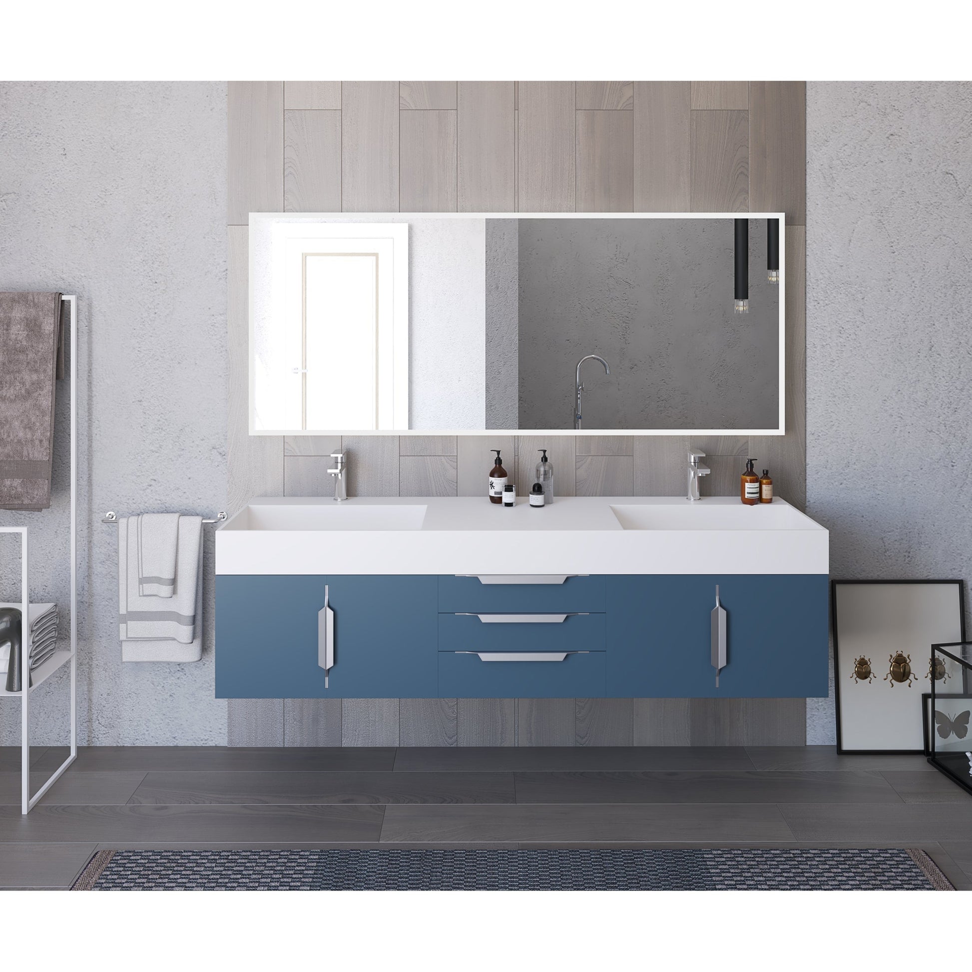 Castello USA Amazon 72" Blue Double Vanity Set With White Top and Chrome Handles