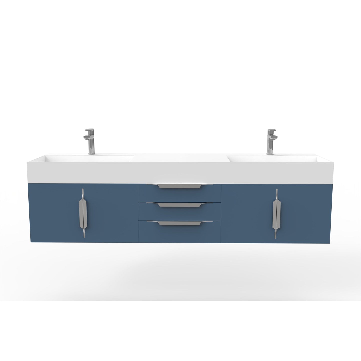 Castello USA Amazon 72" Blue Double Vanity Set With White Top and Chrome Handles