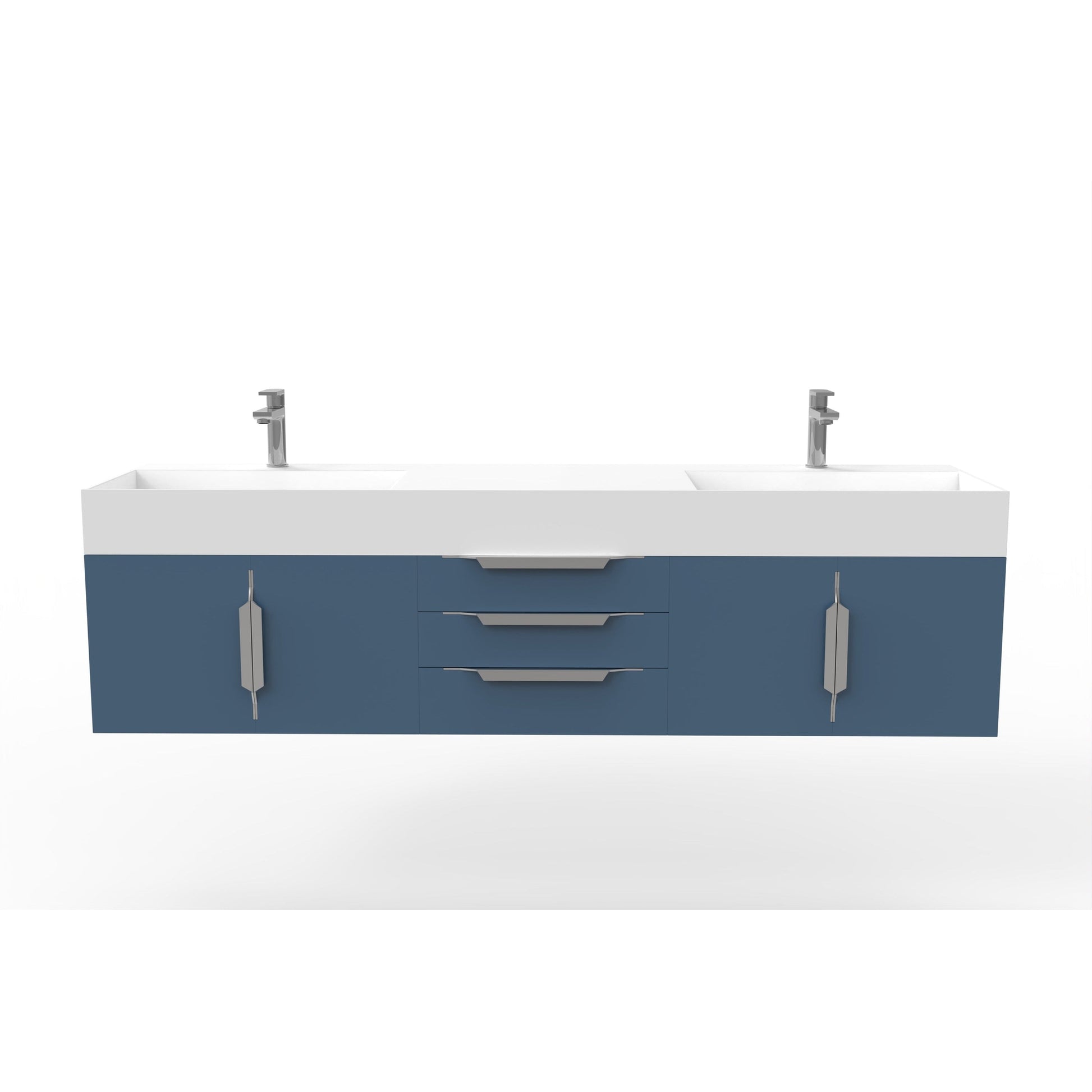 Castello USA Amazon 72" Blue Double Vanity Set With White Top and Chrome Handles