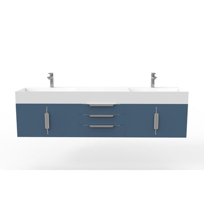 Castello USA Amazon 72" Blue Double Vanity Set With White Top and Chrome Handles