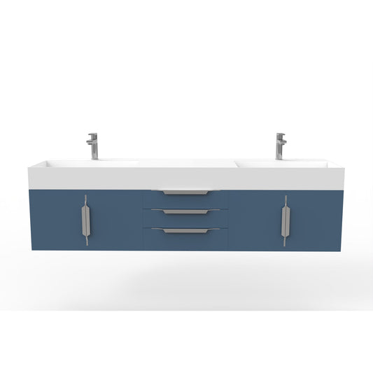 Castello USA Amazon 72" Blue Double Vanity Set With White Top and Chrome Handles