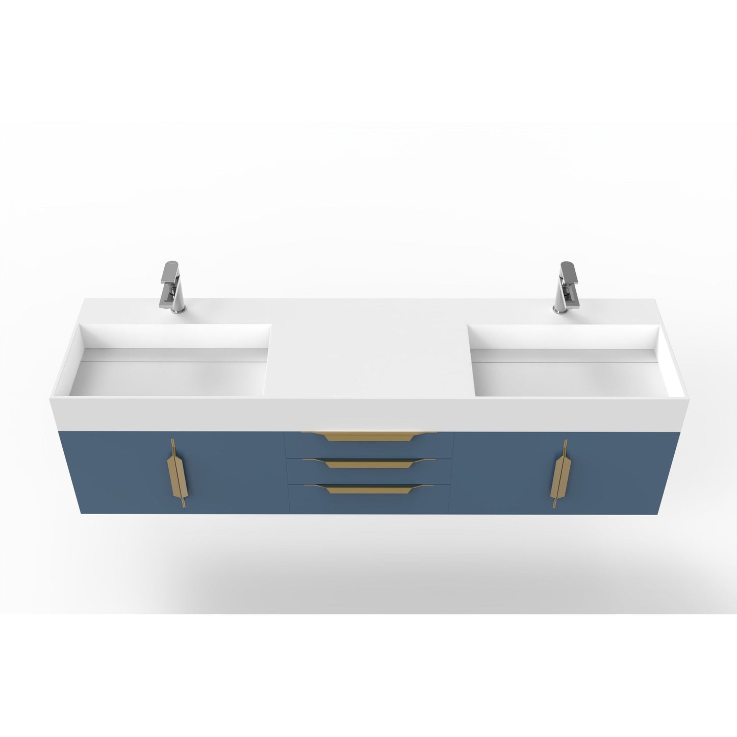 Castello USA Amazon 72" Blue Double Vanity Set With White Top and Gold Handles