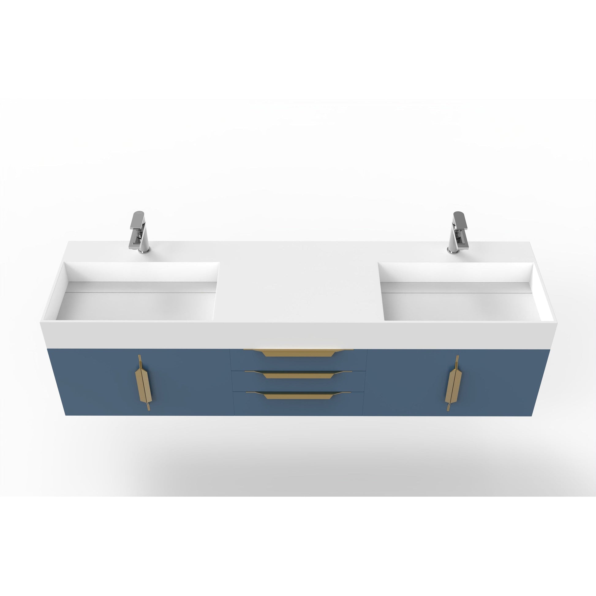 Castello USA Amazon 72" Blue Double Vanity Set With White Top and Gold Handles