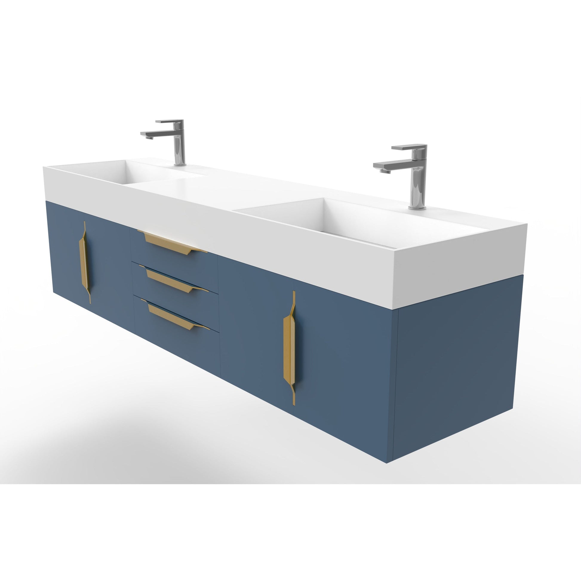 Castello USA Amazon 72" Blue Double Vanity Set With White Top and Gold Handles