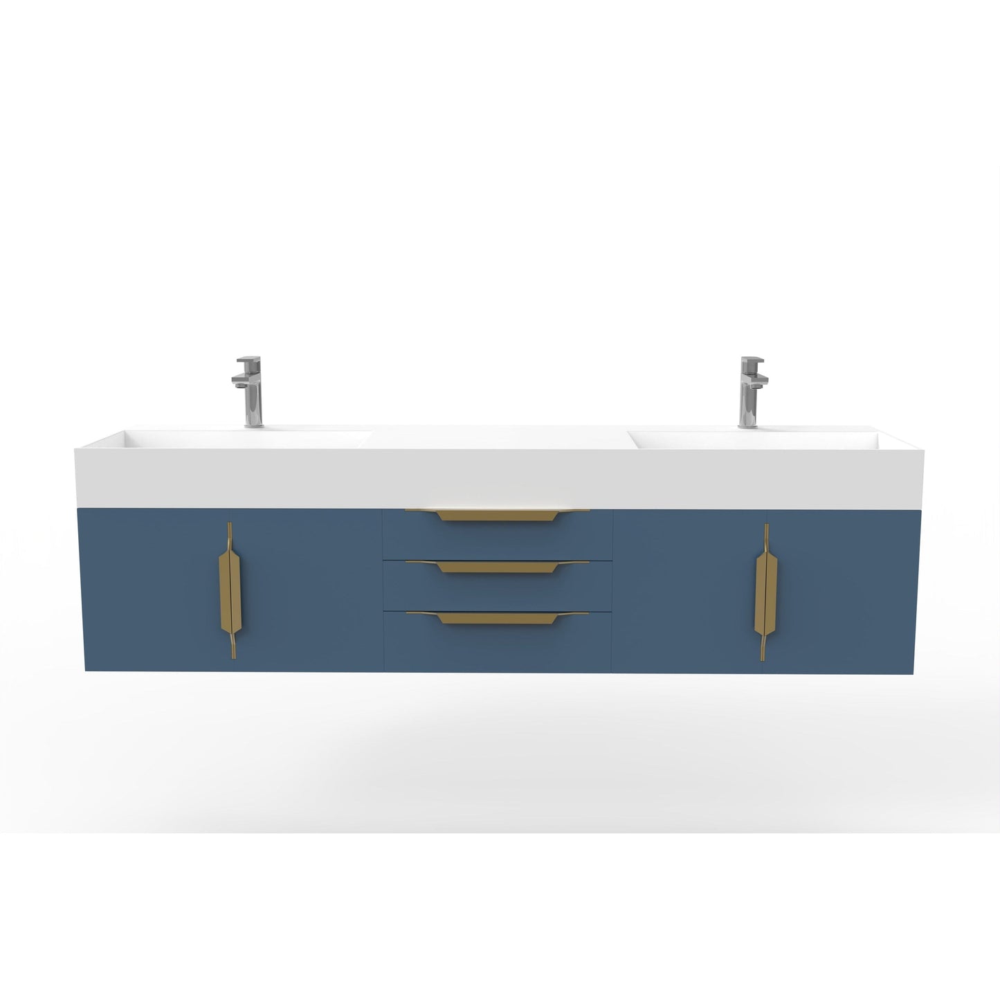 Castello USA Amazon 72" Blue Double Vanity Set With White Top and Gold Handles