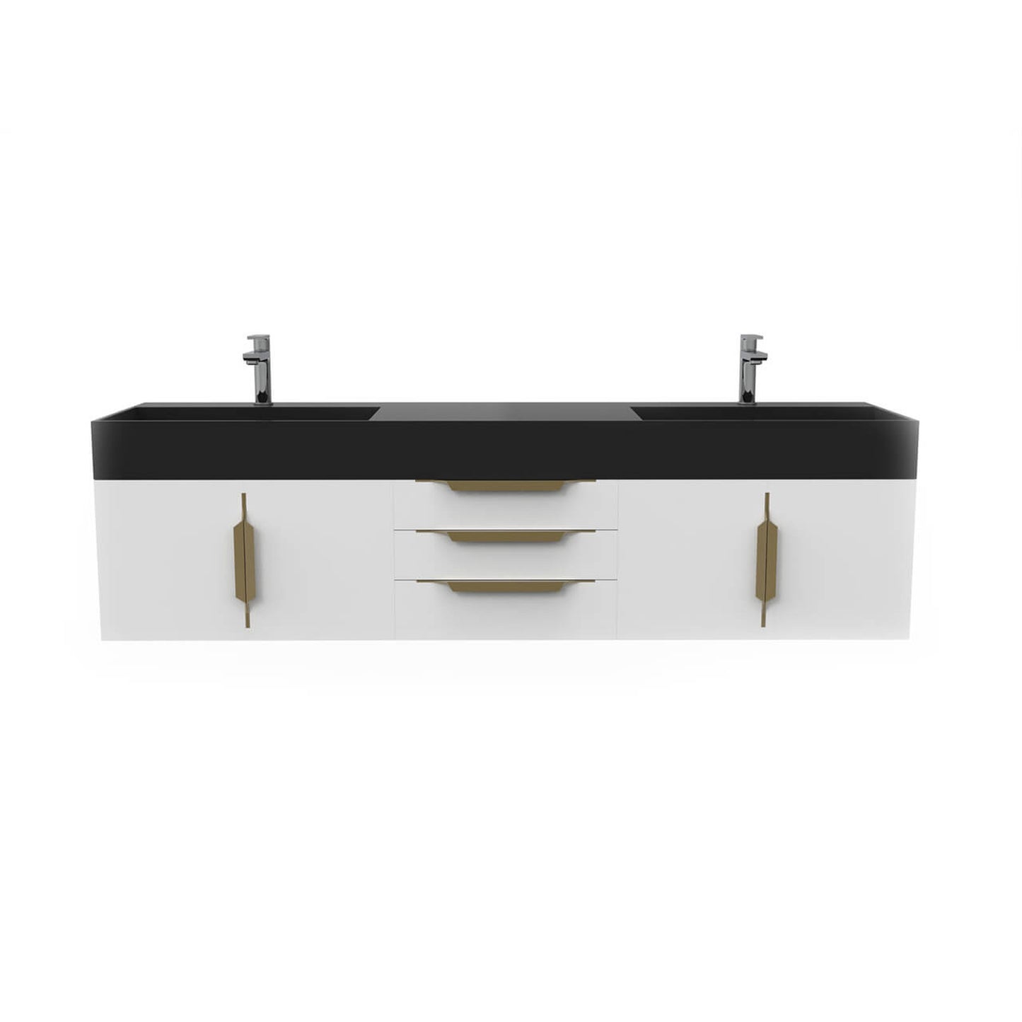 Castello USA Amazon 72" White Double Vanity Set With Black Top and Gold Handles