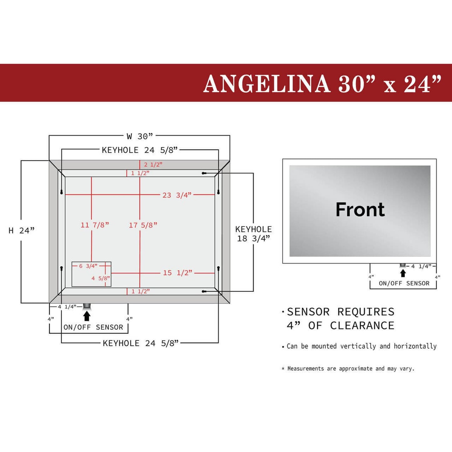 Castello USA Angelina 24" x 30" LED Bathroom Mirror With Sensor Button
