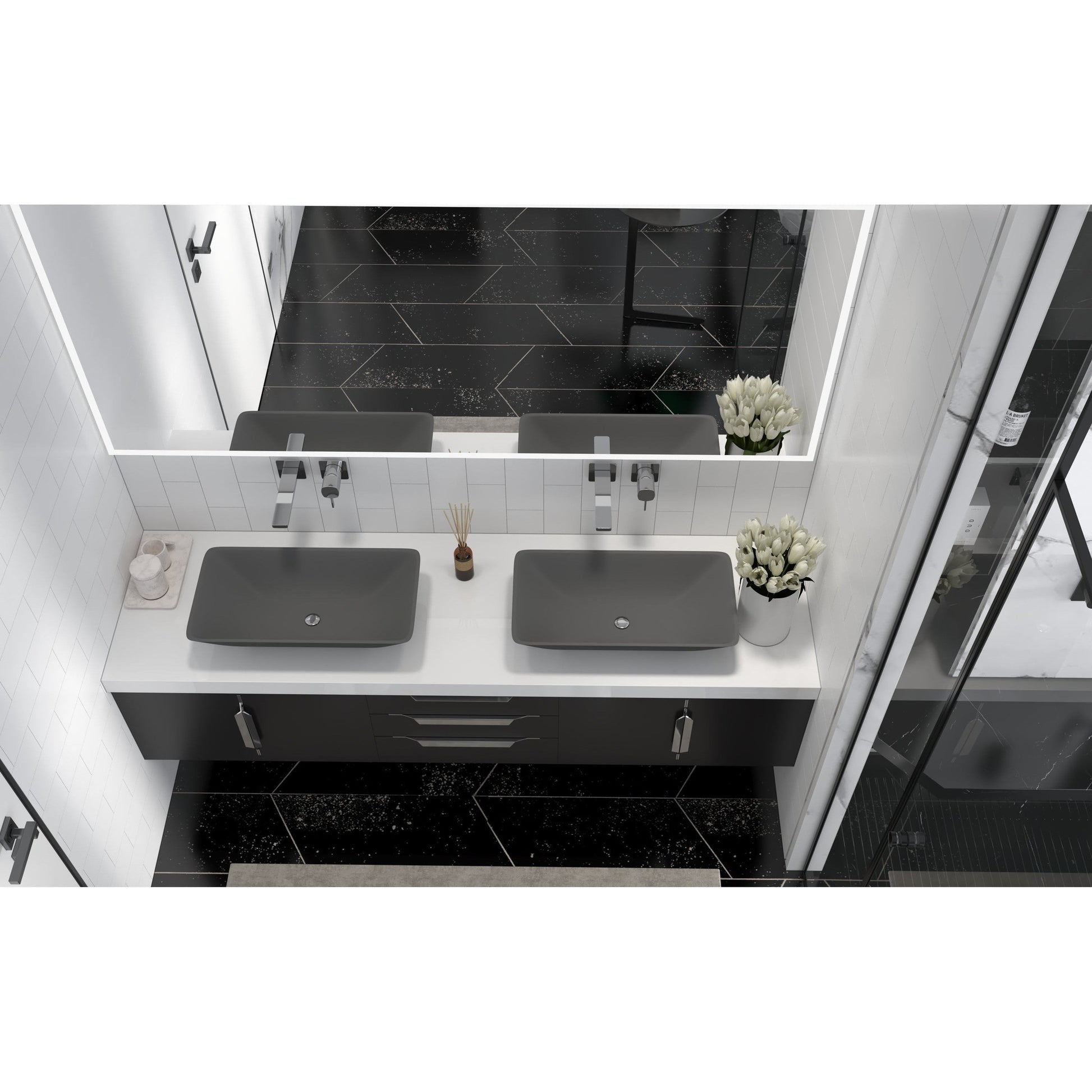 Castello USA Bonnie 22" Black Glass Crystal Vessel Sink