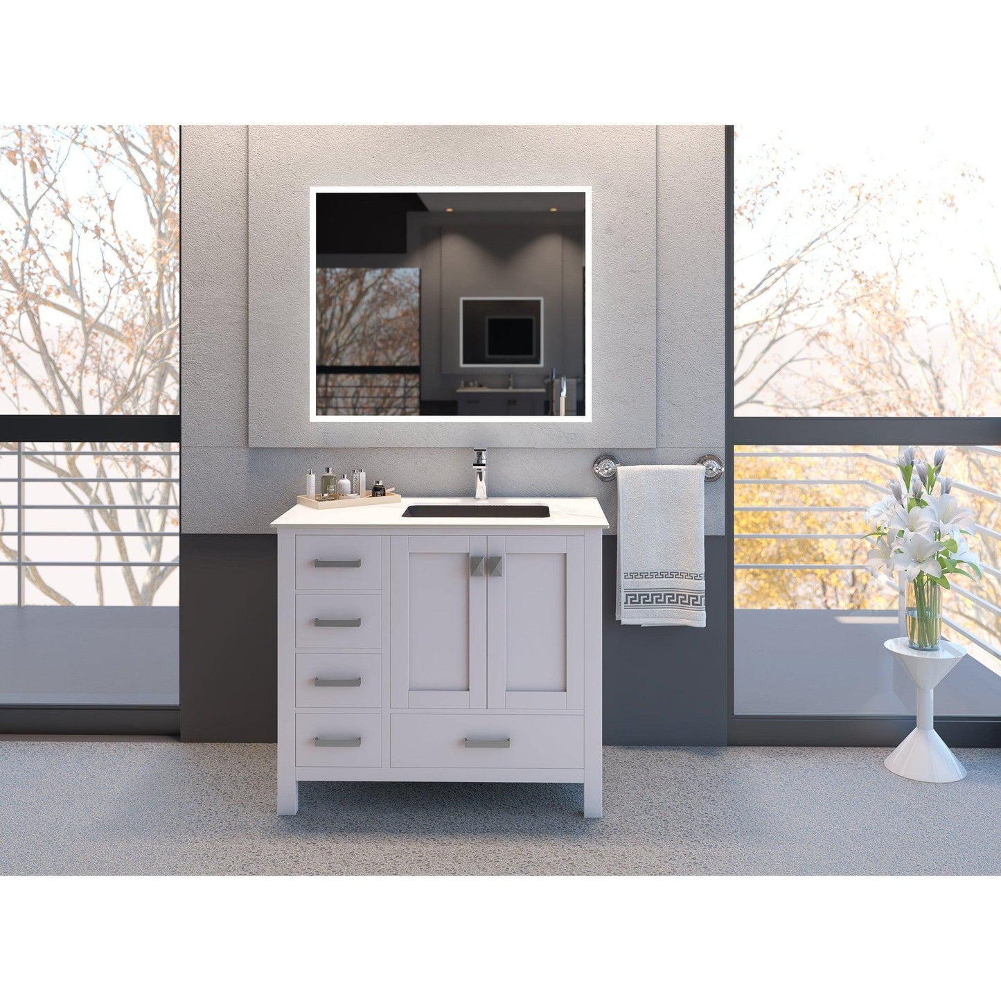 Castello USA Cassandra 36" Black Right Offset Porcelain Vanity Top