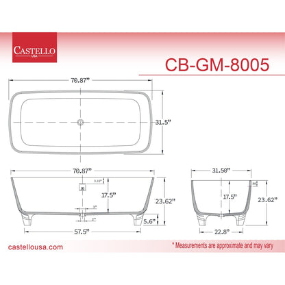 Castello USA Coronado 71" White Freestanding Bathtub