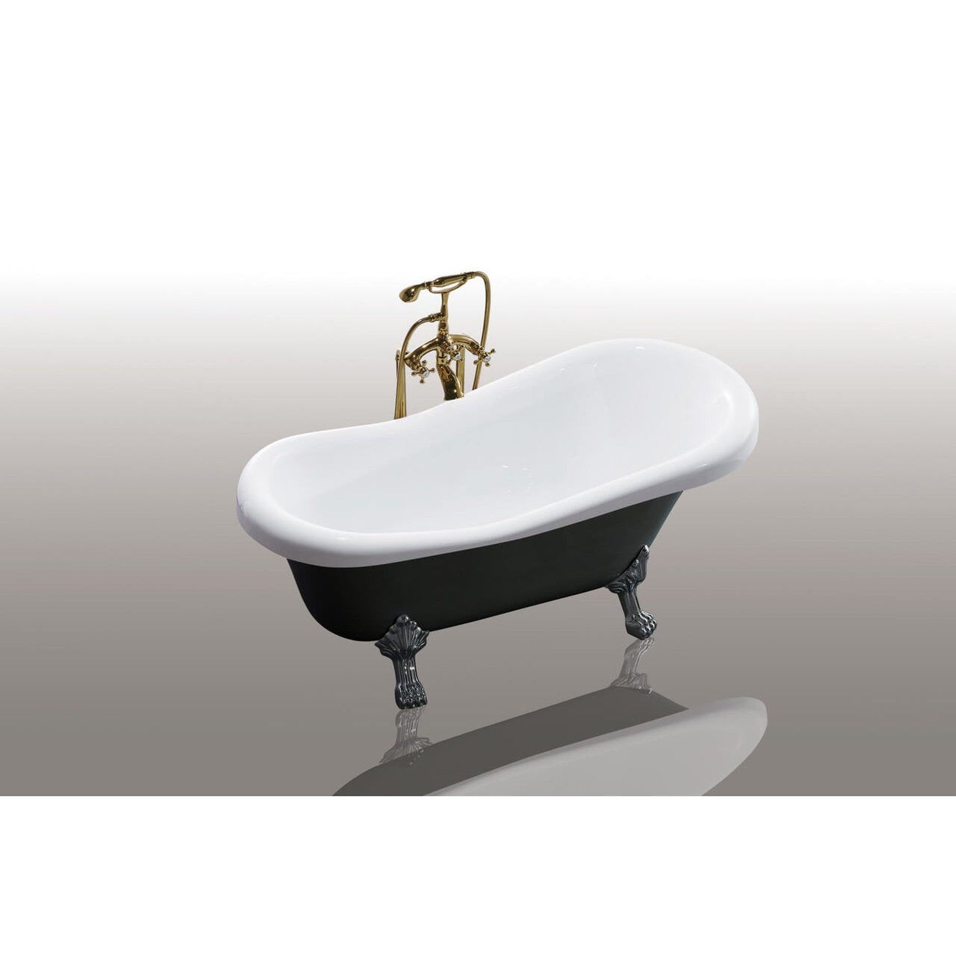 Castello USA Daphne 60" Black Acrylic Freestanding Bathtub With Brushed Nickel Feet and Drain