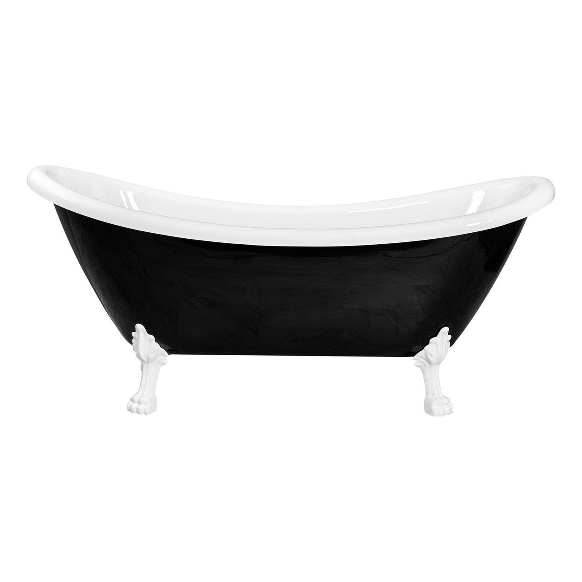 Castello USA Daphne 70" Black Acrylic Freestanding Bathtub With White Feet and Drain