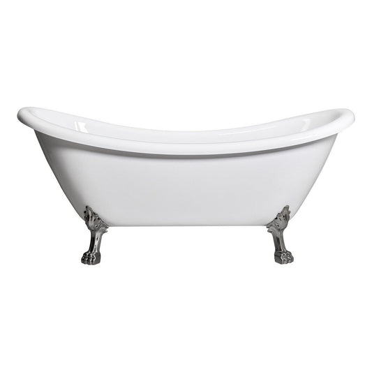 Castello USA Daphne 70" White Acrylic Freestanding Bathtub With Brushed Nickel Feet and Drain