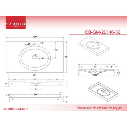 Castello USA Darleen 36" Gray Wall-Mounted Shallow Basin Bathroom Sink