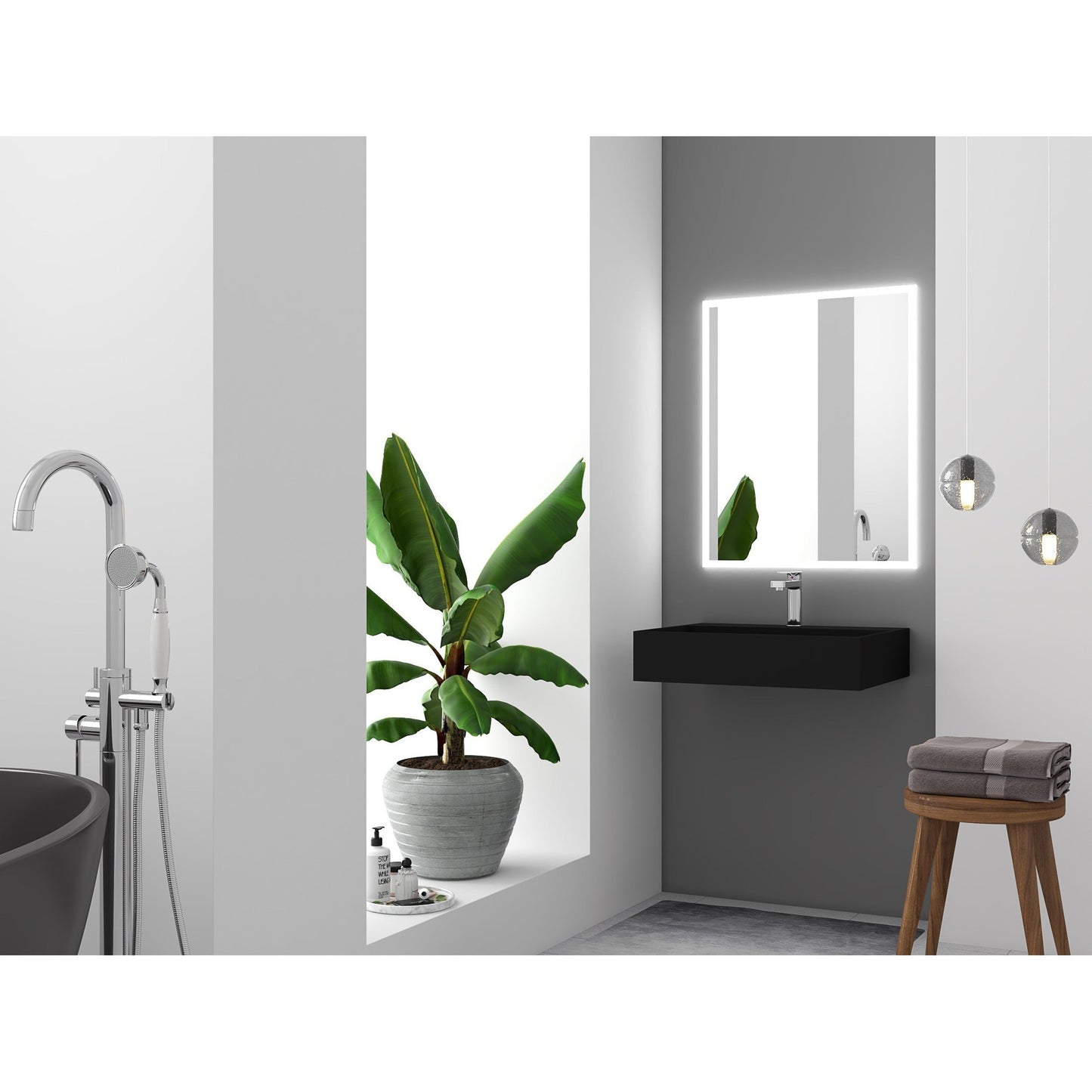 Castello USA Juniper 24" Black Wall-Mounted Bathroom Sink With Faucet Hole