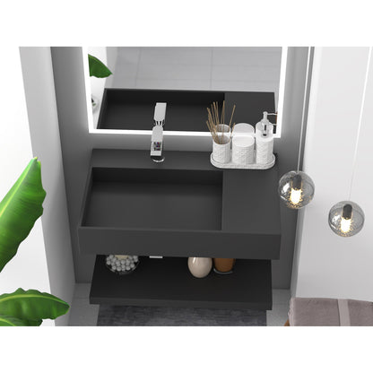 Castello USA Juniper 30" Black Left Offset Wall-Mounted Bathroom Sink With Faucet Hole