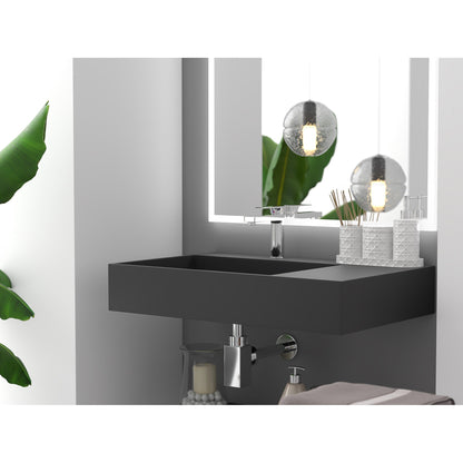 Castello USA Juniper 30" Black Left Offset Wall-Mounted Bathroom Sink With Faucet Hole