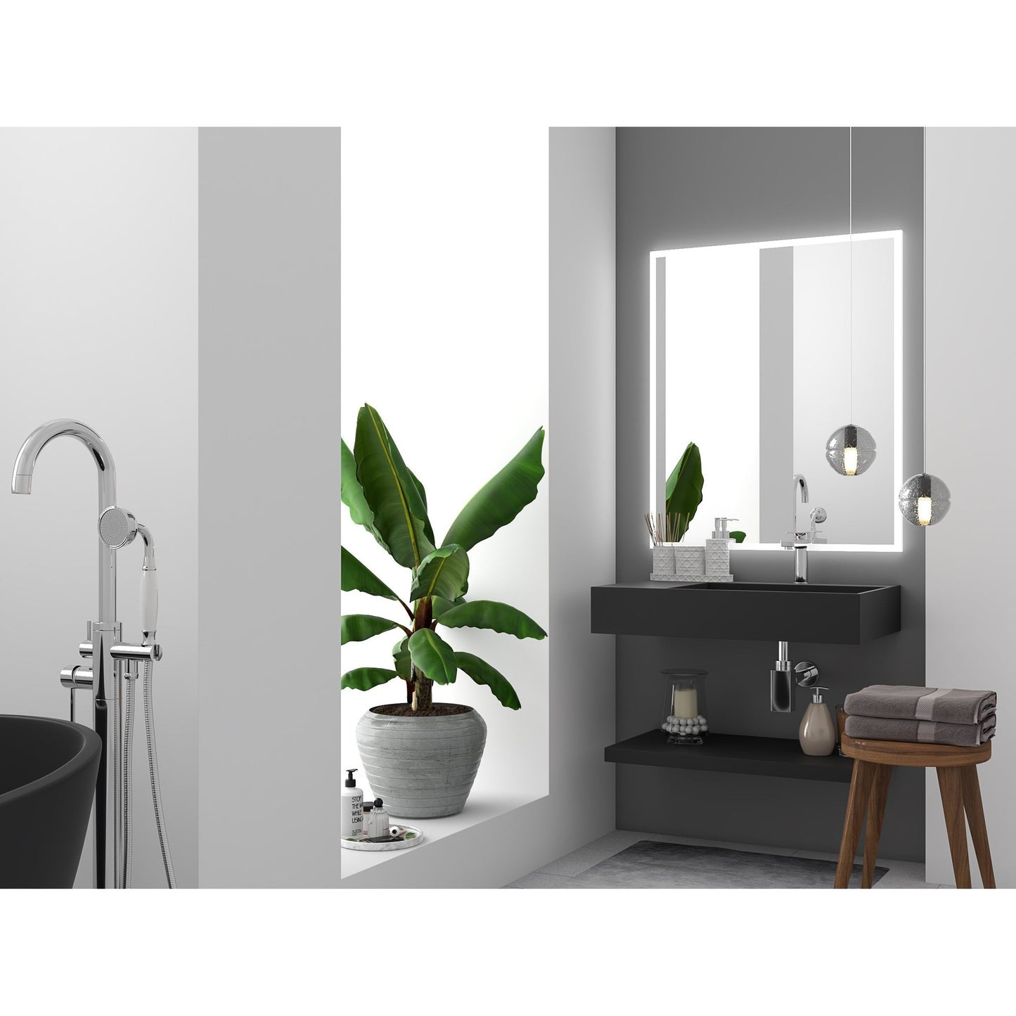 Castello USA Juniper 30" Black Right Offset Wall-Mounted Bathroom Sink With Faucet Hole