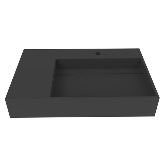Castello USA Juniper 30" Black Right Offset Wall-Mounted Bathroom Sink With Faucet Hole