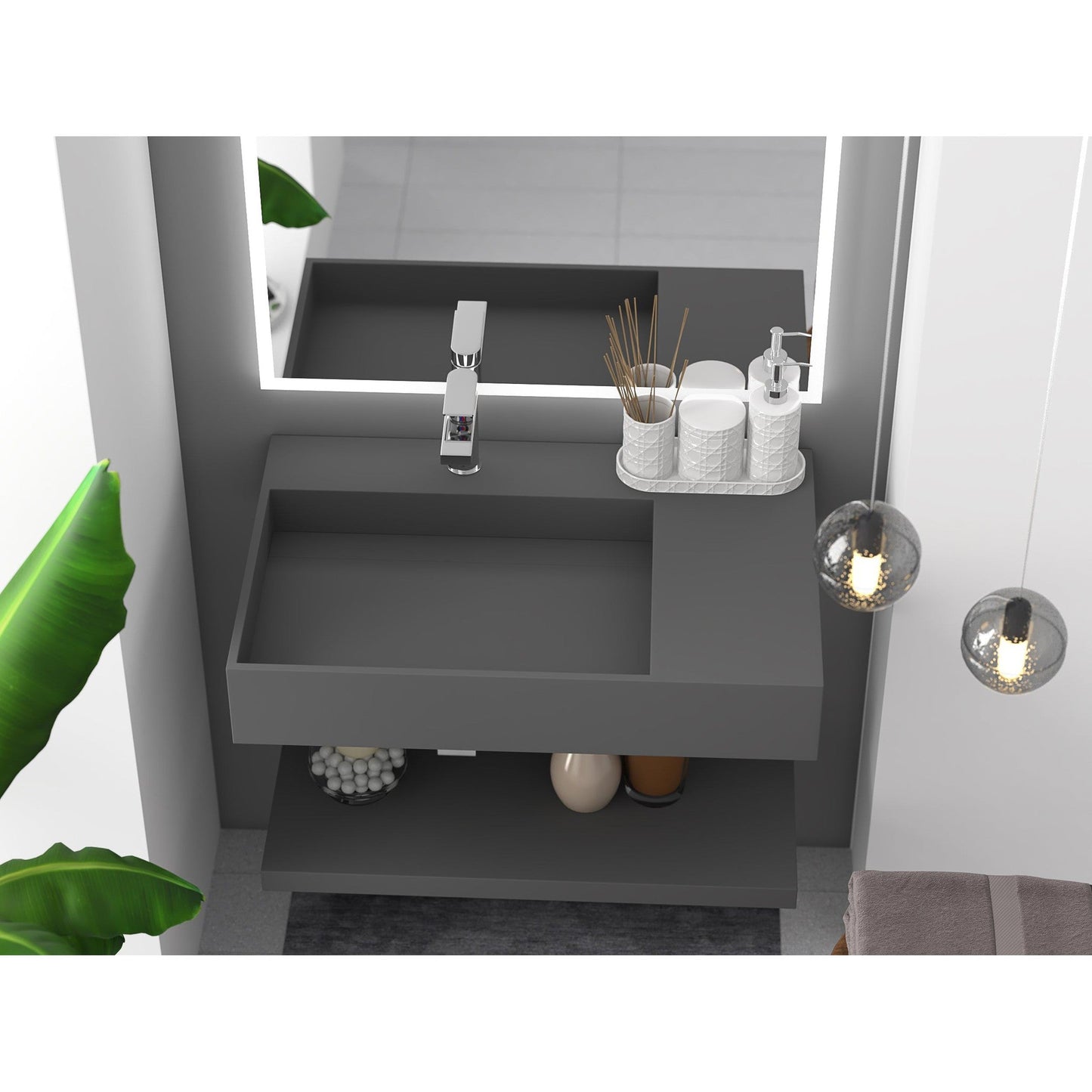 Castello USA Juniper 30" Gray Left Offset Wall-Mounted Bathroom Sink With Faucet Hole