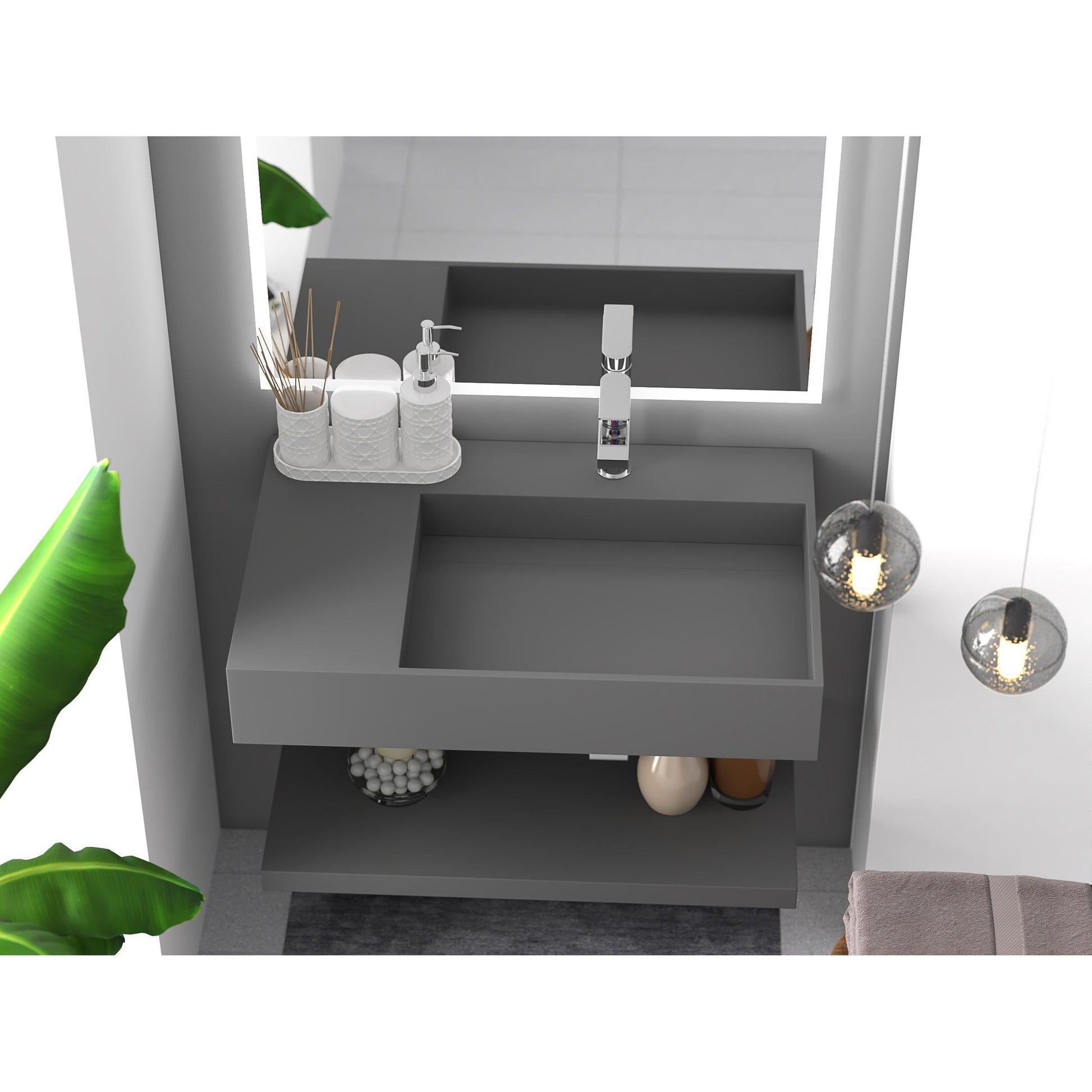 Castello USA Juniper 30" Gray Right Offset Wall-Mounted Bathroom Sink With Faucet Hole