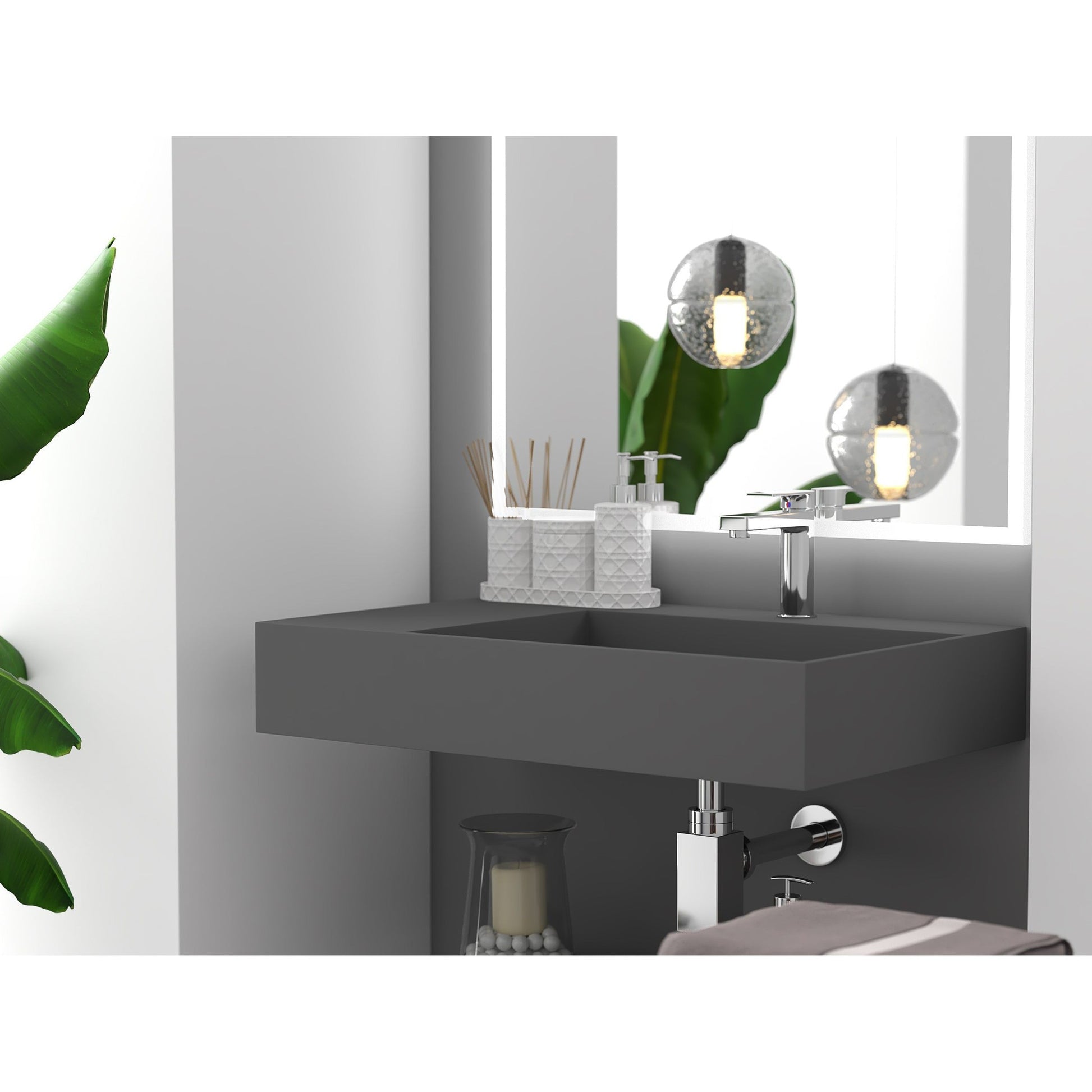 Castello USA Juniper 30" Gray Right Offset Wall-Mounted Bathroom Sink With Faucet Hole