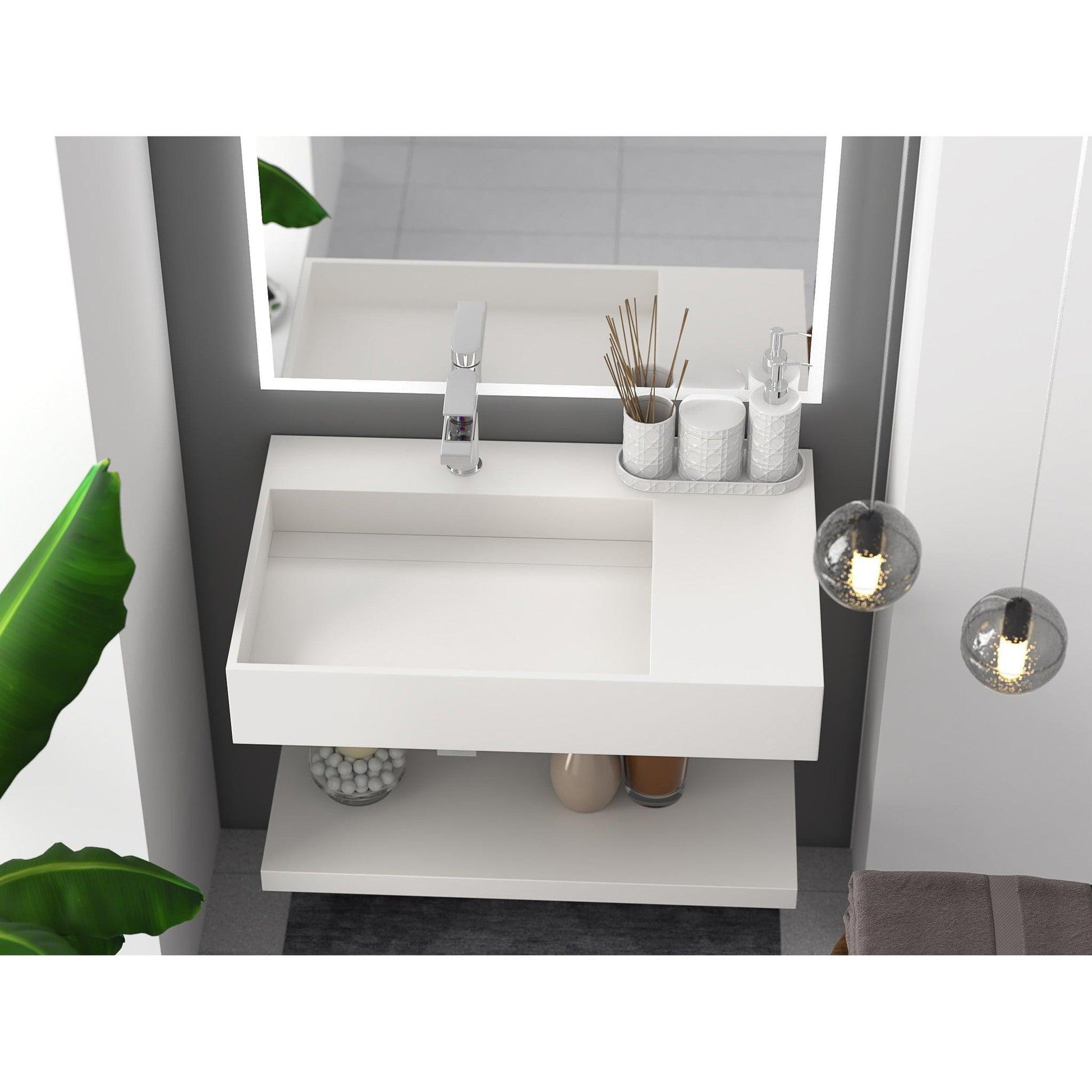 Castello USA Juniper 30" White Left Offset Wall-Mounted Bathroom Sink Without Faucet Hole